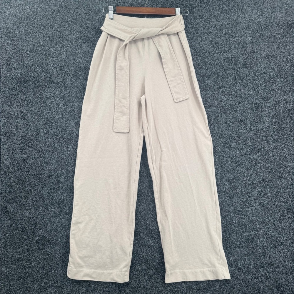 Zara Womens Beige 100% Cotton Wide Leg Tie Waist Pants Size Medium Neutral